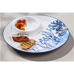 Блюдо, 32 см, керамика К, белое, круглое, Синие кораллы, Blue Coral, 63292