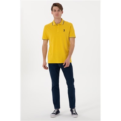 Erkek Regular Fit Polo Yaka Sarı Basic Tişört