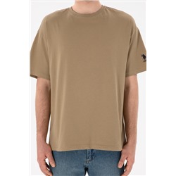 Erkek Oversize Fit Bisiklet Yaka Haki Tişört