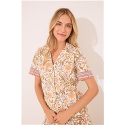Pijama corto camisero algodón flores