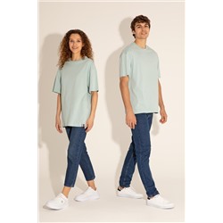 Erkek Comfort Fit Bisiklet Yaka Su Yeşili Tişört