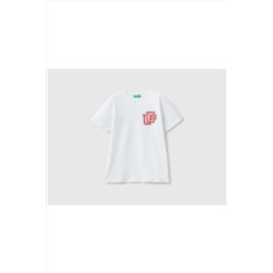 United Colors of Benetton Erkek Çocuk Beyaz Benetton Logolu T-shirt 223P3I1XC10A1-101