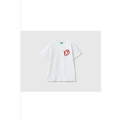 United Colors of Benetton Erkek Çocuk Beyaz Benetton Logolu T-shirt 223P3I1XC10A1-101