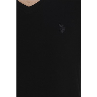 Erkek Regular Fit V Yaka Siyah Basic Tişört