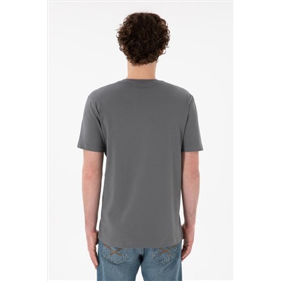 Erkek Regular Fit  V Yaka Antrasit Basic Tişört