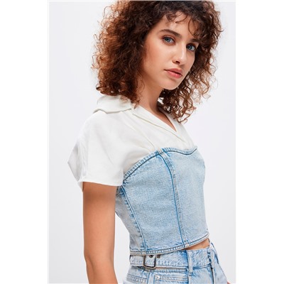 Top Blanco y azul marino jaspeado