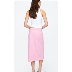 SuperSoft Denim Button-Front Midi Skirt