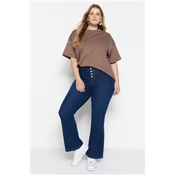 Trendyol Curve Koyu Mavi Yüksek Bel Comfort İspanyol Paça Flare Fit Jean TBBAW23CJ00033