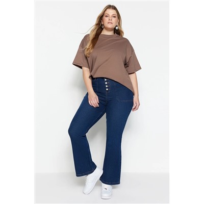 Trendyol Curve Koyu Mavi Yüksek Bel Comfort İspanyol Paça Flare Fit Jean TBBAW23CJ00033