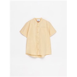 Rustic short sleeve shirt with a stand-up collar