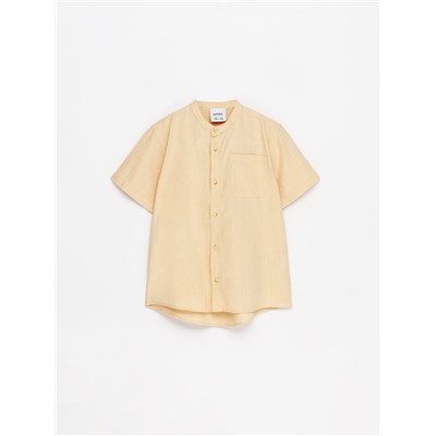 Rustic short sleeve shirt with a stand-up collar