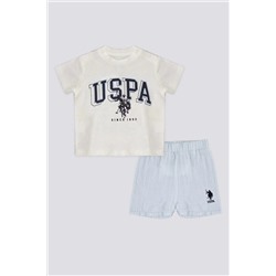 U.S. Polo Assn., Erkek Bebek 2 Lı Kısa Kol T-shırt Takım - Krem Mavi
