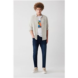 Avva Erkek Koyu Mavi Eskitme Yıkamalı Esnek Ekstra Slim Fit Dar Kesim Jean Pantolon E003513
