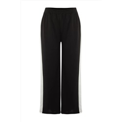 Siyah Beli Lastikli Şerit Detaylı Geniş Paça Örme Pantolon TBBAW23AR00018