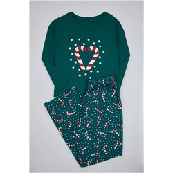 Yeşil Yılbaşı Temalı Örme Pijama Takımı TBBAW23AI00044
