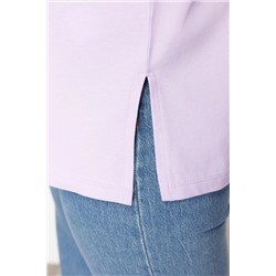 Lila V Yaka Yırtmaçlı Basic Örme T-Shirt TBBSS22BF0036