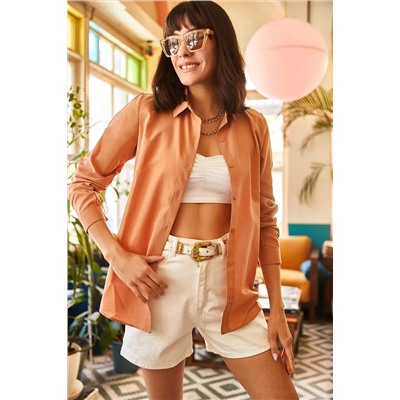 Olalook, Kadın Somon Basic Dokuma Poplin Gömlek GML-19000996