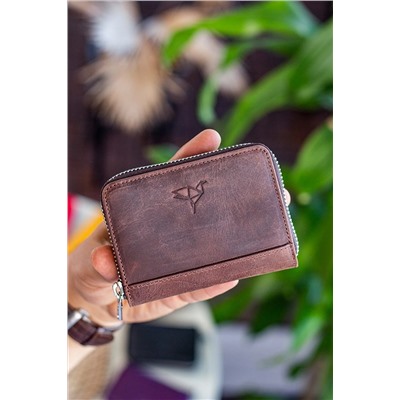 Garbalia Sydney Hakiki Deri Bozuk Para Gözlü Fermuarlı Unisex Crazy Kahverengi Cüzdan SYDNEY