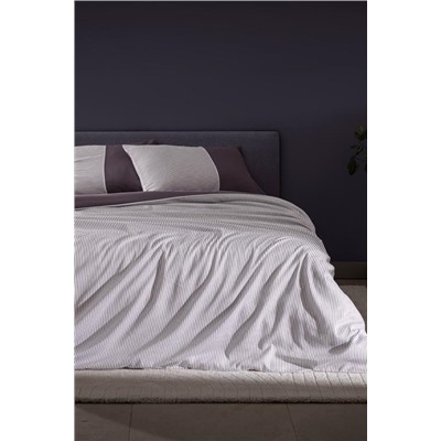 Leal King Size %100 Pamuk 208 TC Baskılı Saten Nevresim Takımı - Mürdüm/Beyaz