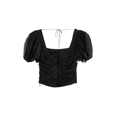 Top drapeado de lino Negro