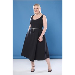 Trendyol Curve Siyah Kolsuz Midi A-Line Taşlı Fiyonk Kemerli Dokuma Büyük Beden Elbise TBBSS25AH00143