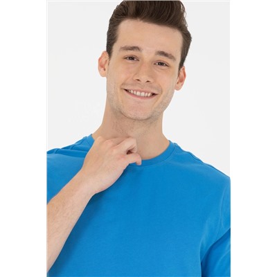 Erkek Saks Basic Bisiklet Yaka Tişört