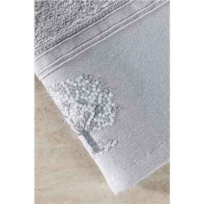 Orva Nakışlı %100 Pamuk 2'li El Havlusu - Gri - 30x45 cm