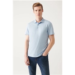 Avva Erkek Açık Mavi %100 Pamuk Standart Fit Normal Kesim 3 Düğmeli Kıvrılmaz Polo Yaka T-shirt E001035