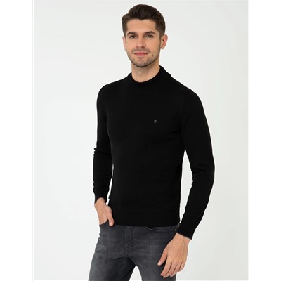 Siyah Slim Fit Yarım Balıkçı Basic Triko Kazak