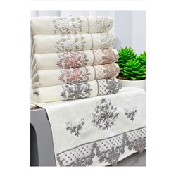 AYHANHOME, 6 LI Kadife Lüks Fransız Güpürlü Sırma İşlemeli Çeyizlik 50x90 El ve Yüz Havlusu