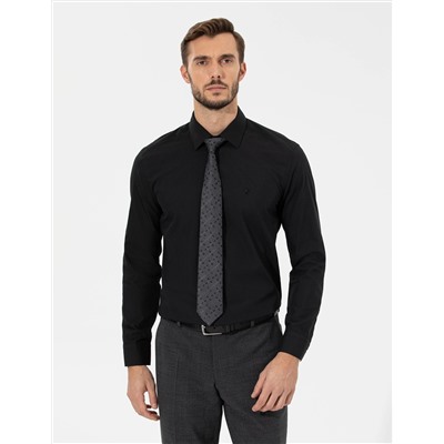 Siyah Regular Fit Uzun Kollu Klasik Gömlek