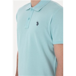 Erkek Slim Fit Polo Yaka Açık Mavi Basic Tişört