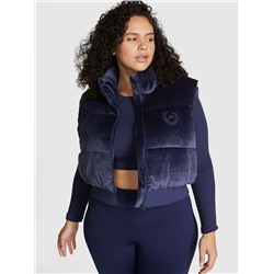 PINK RIB VELOUR CROP PUFFER VEST