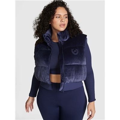 PINK RIB VELOUR CROP PUFFER VEST