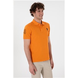 Erkek Slim Fit Polo Yaka Turuncu Basic Tişört