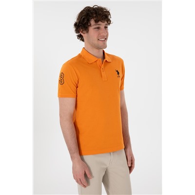 Erkek Slim Fit Polo Yaka Turuncu Basic Tişört