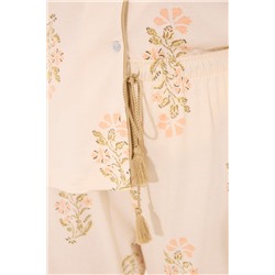 Pijama largo camisero marfil algodón