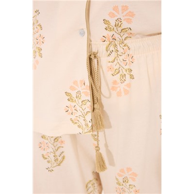 Pijama largo camisero marfil algodón