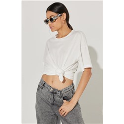 Lee, Bisiklet Yaka Ekru Kadın T-shirt L231308102