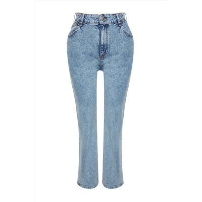 Açık Mavi Yüksek Bel Comfort Straight Fit Büyük Beden Jeans TBBAW24CJ00045
