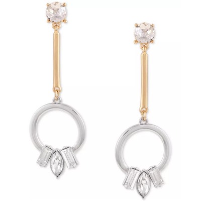 GUESS Two-Tone Crystal Circle Drop Earrings