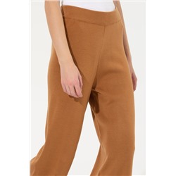 Kadın Camel Melanj Loose Fit Triko Pantolon