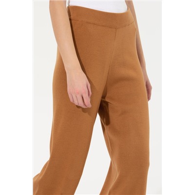 Kadın Camel Melanj Loose Fit Triko Pantolon