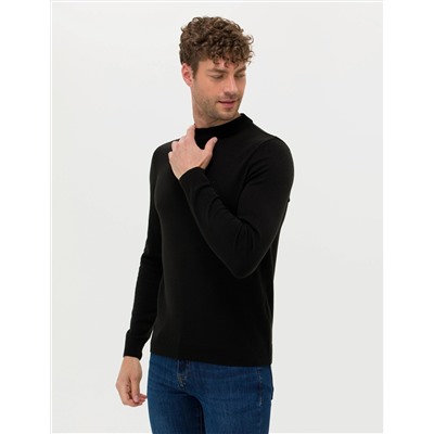 Siyah Slim Fit Bisiklet Yaka Basic Triko Kazak
