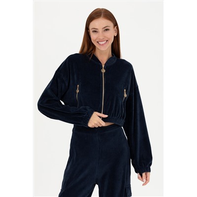 Kadın Lacivert V Yaka Sweatshirt