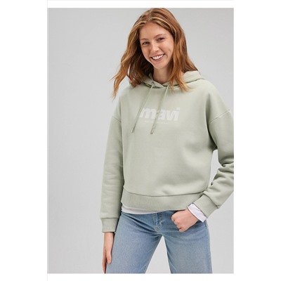MaviLogo Baskılı Kapüşonlu Yeşil Sweatshirt 168334-71464