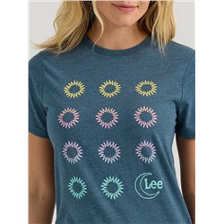 WOMEN'S COLORFUL FLOWERS GRAPHIC TEE IN MIDNIGHT NAVY