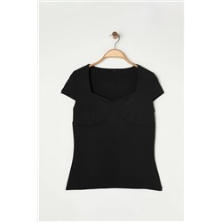 Siyah Örme Büyük Beden Bluz TBBSS25AF00003