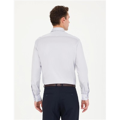 Gri Slim Fit Uzun Kollu Basic Gömlek