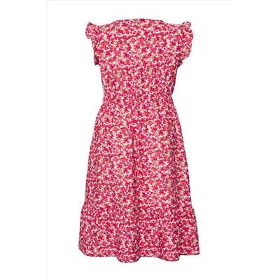 Pembe Yazlık Midi Çiçekli Kolsuz Lilyum Dokuma Büyük Beden Elbise TBBSS25AH00213